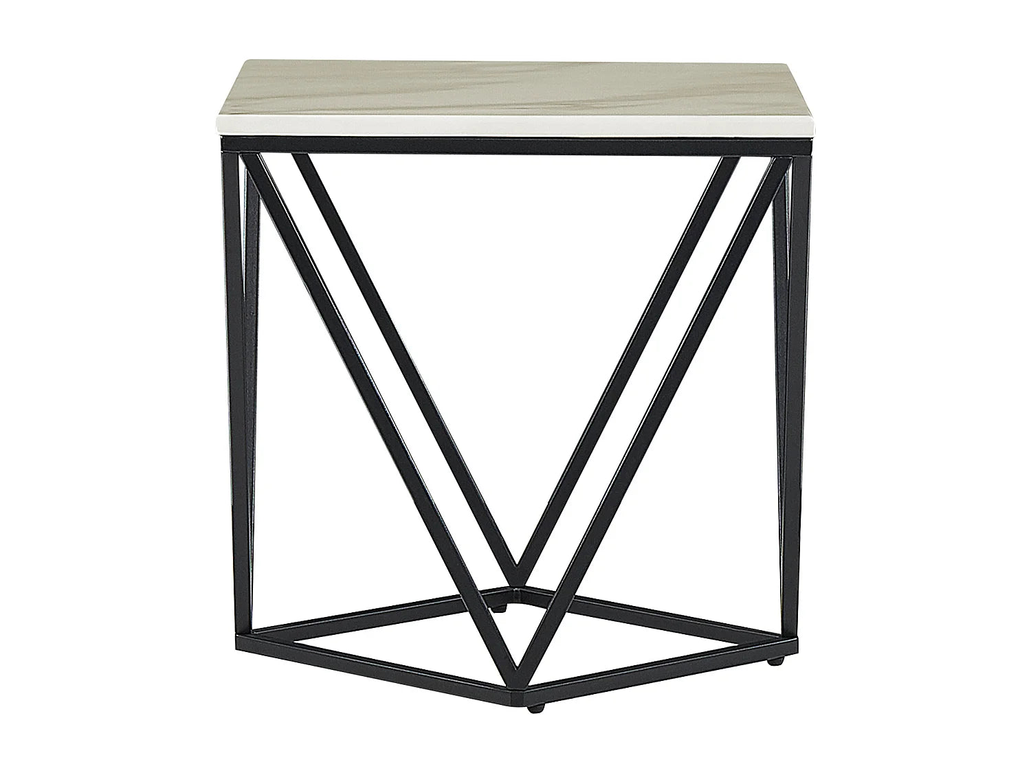 Bout de canapé carré effet marbre blanc pied noir – AVELLA