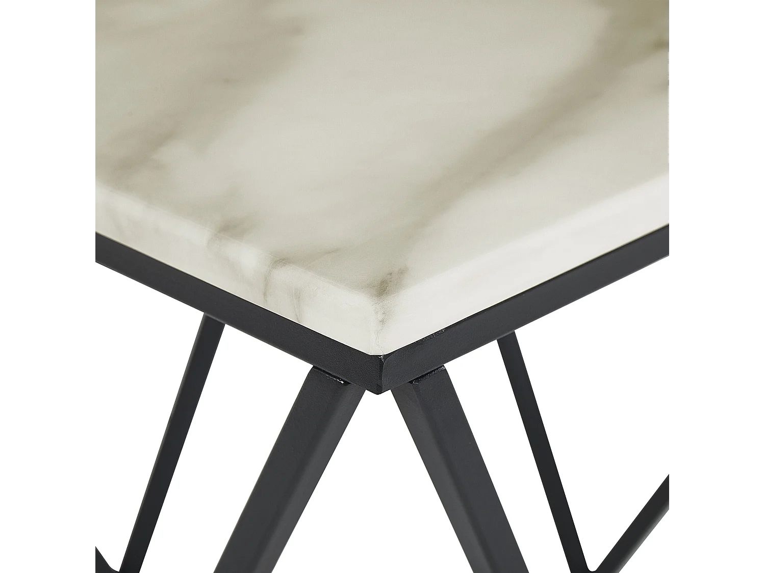 Bout de canapé carré effet marbre blanc pied noir – AVELLA