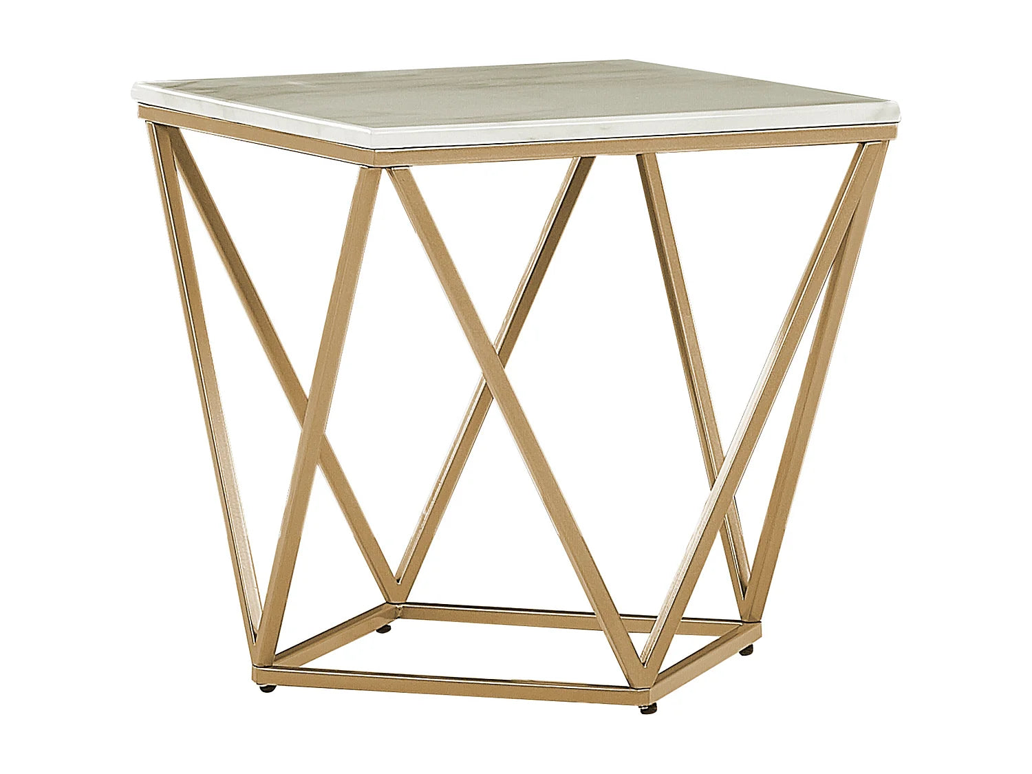 Bout de canapé carré effet marbre beige pied doré – AVELLA