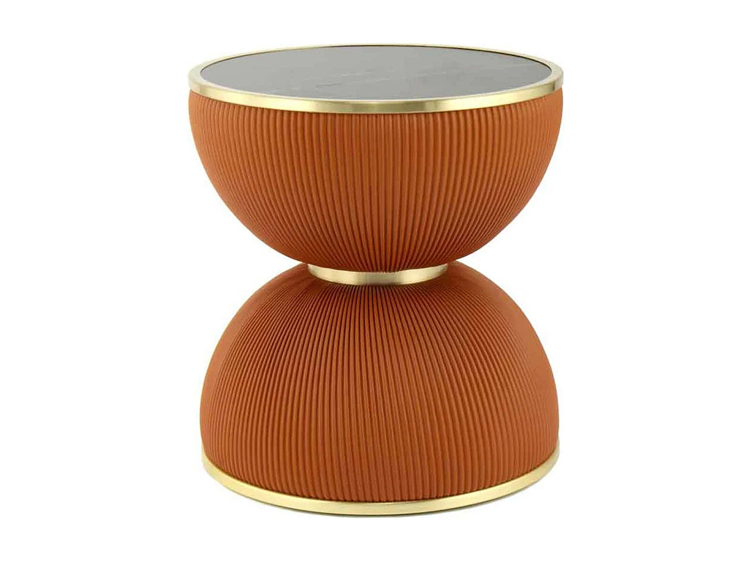 Bout de canapé rond design cognac et or – AKIRA