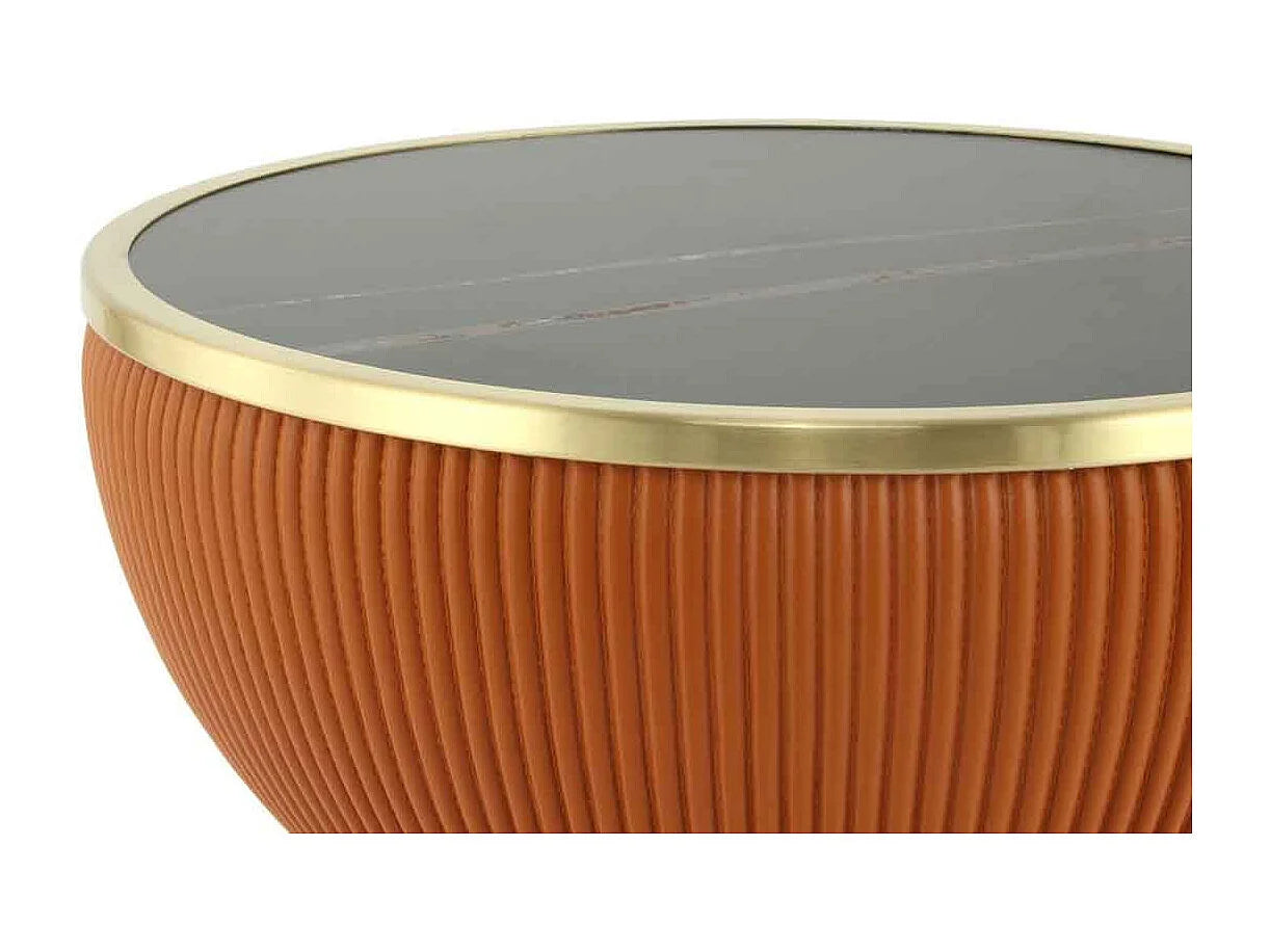 Bout de canapé rond design cognac et or – AKIRA