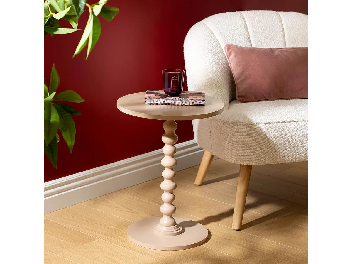 Bout de canapé rond en bois beige noisette – NOISETTE