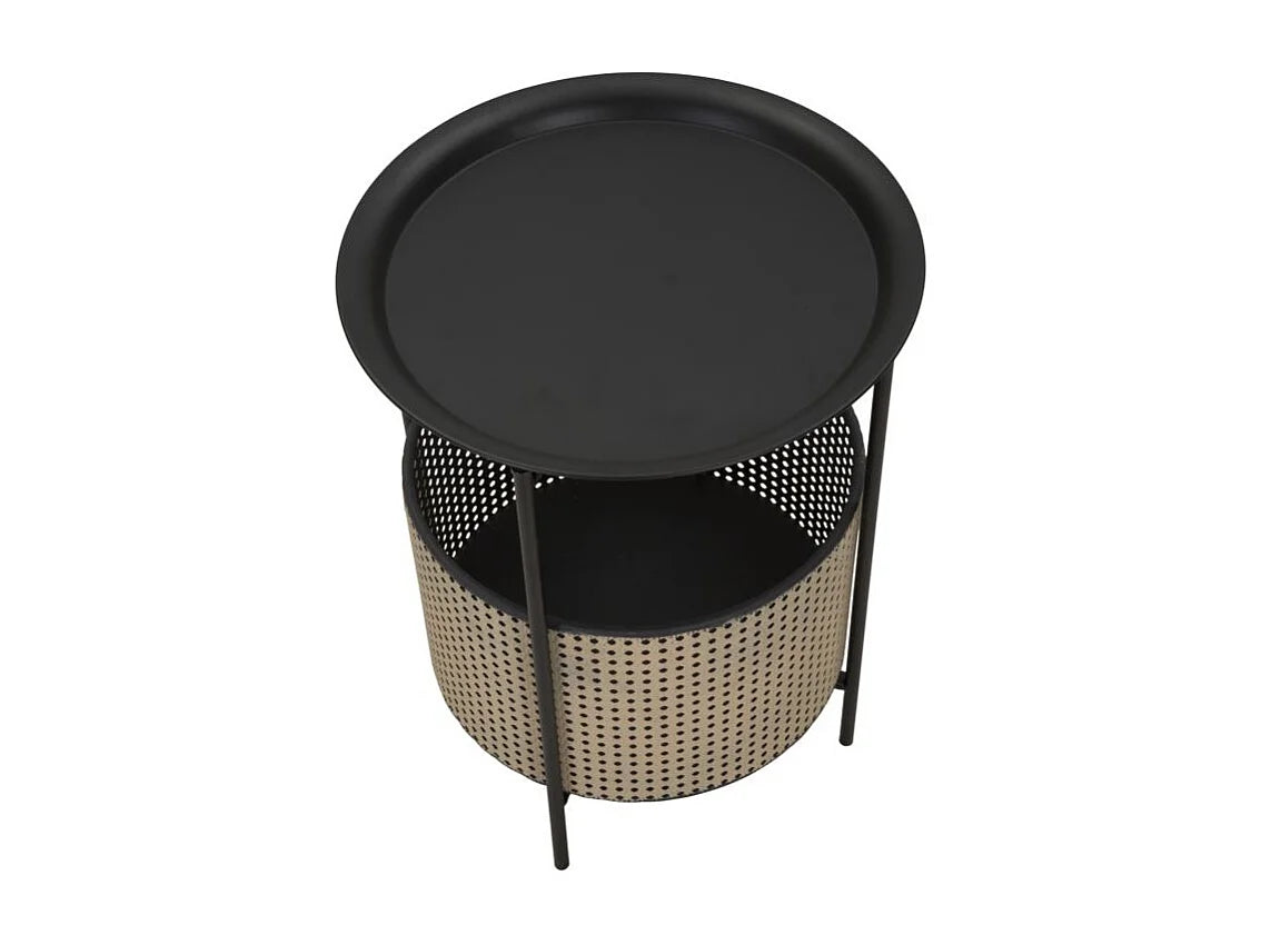 Bout de canapé rond métal noir panier cannage – OSARA