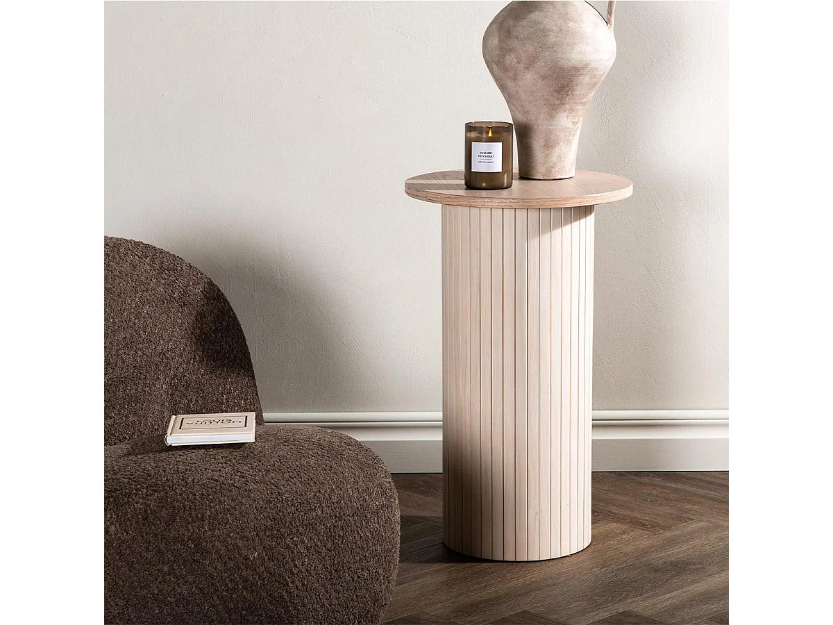 Bout de canapé rond nervuré beige naturel – BIANCHA