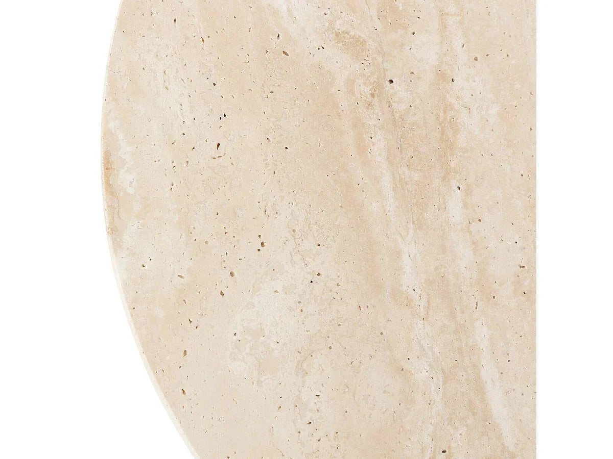 Bout de canapé rond travertin beige et métal blanc – ROVA