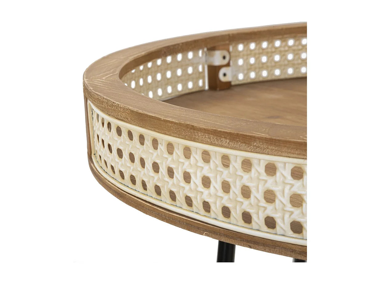 Bout de canapé rond bois et métal effet cannage – FUJIRO