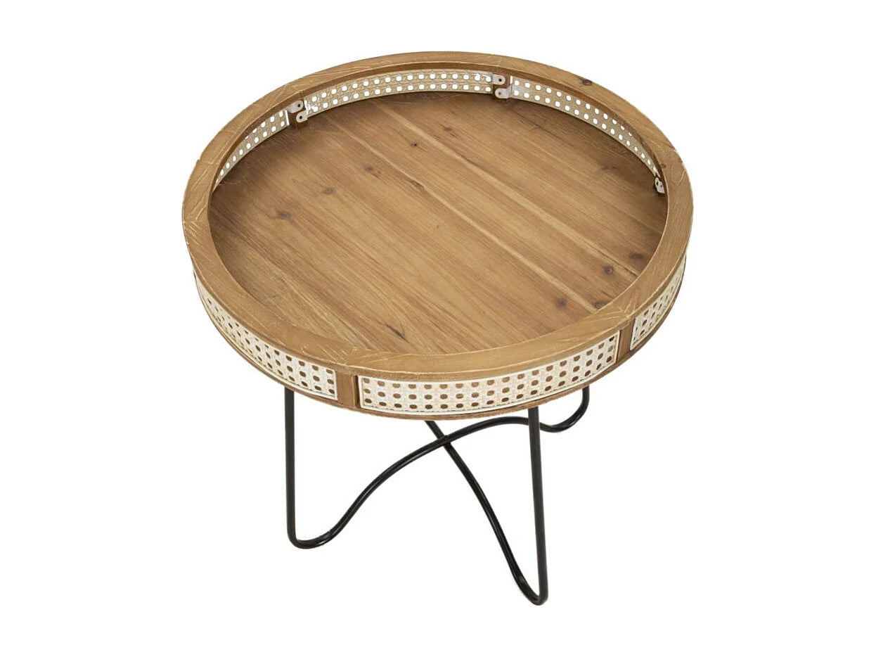 Bout de canapé rond bois et métal effet cannage – FUJIRO
