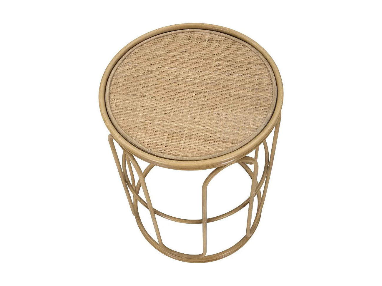 Bout de canapé rond en rotin et métal naturel – KOHRA