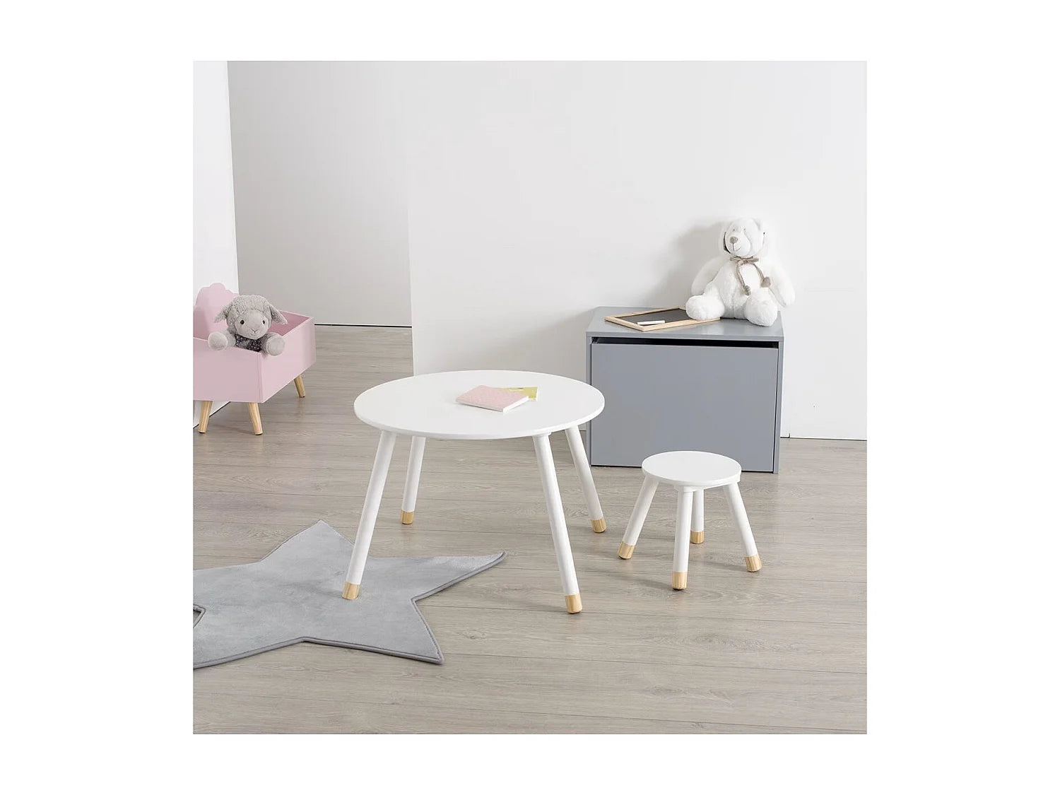 Bout de canapé rond en bois blanc compact – PALUMA