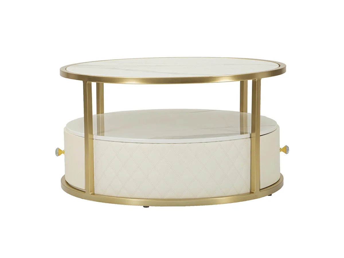 Bout de canapé rond effet marbre beige et or – SHARLÉE