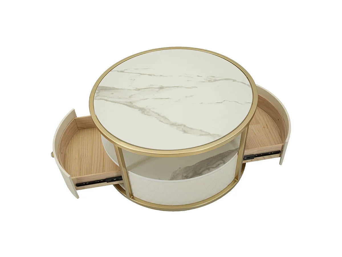 Bout de canapé rond effet marbre beige et or – SHARLÉE