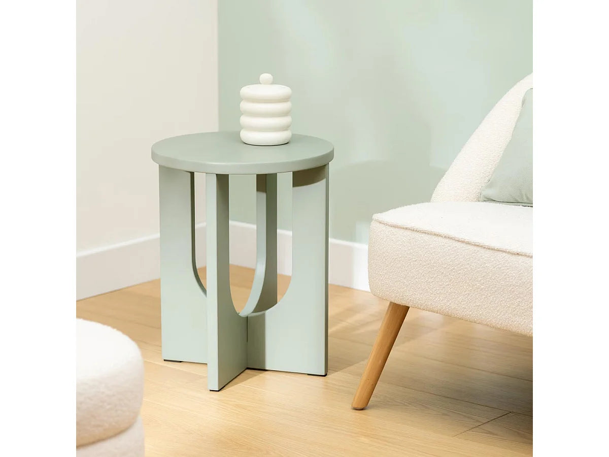Bout de canapé rond en MDF vert de gris mat – FENNEL