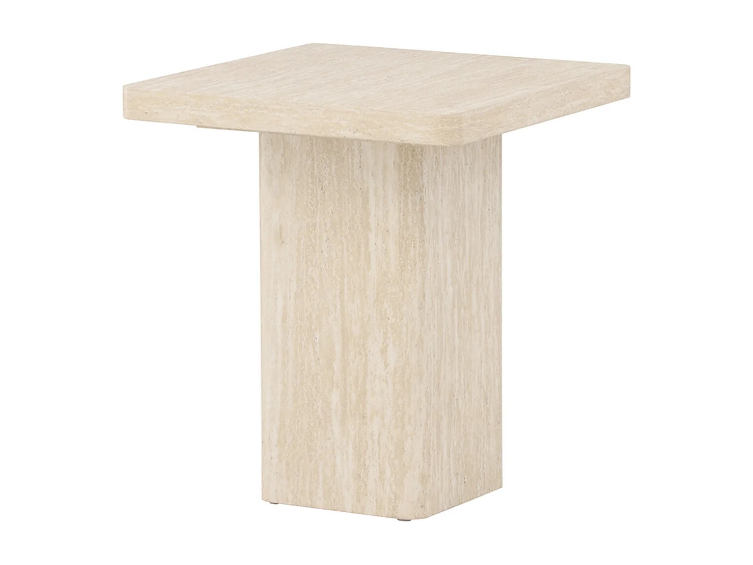 Bout de canapé carré effet travertin beige – QVART