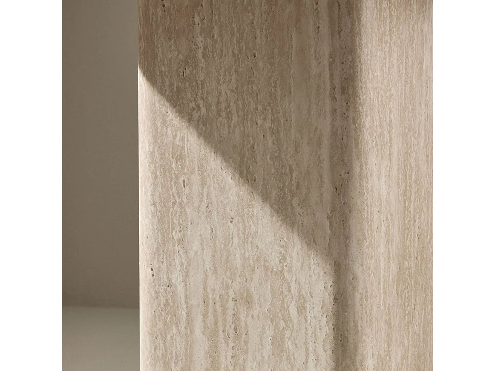 Bout de canapé carré effet travertin beige – QVART