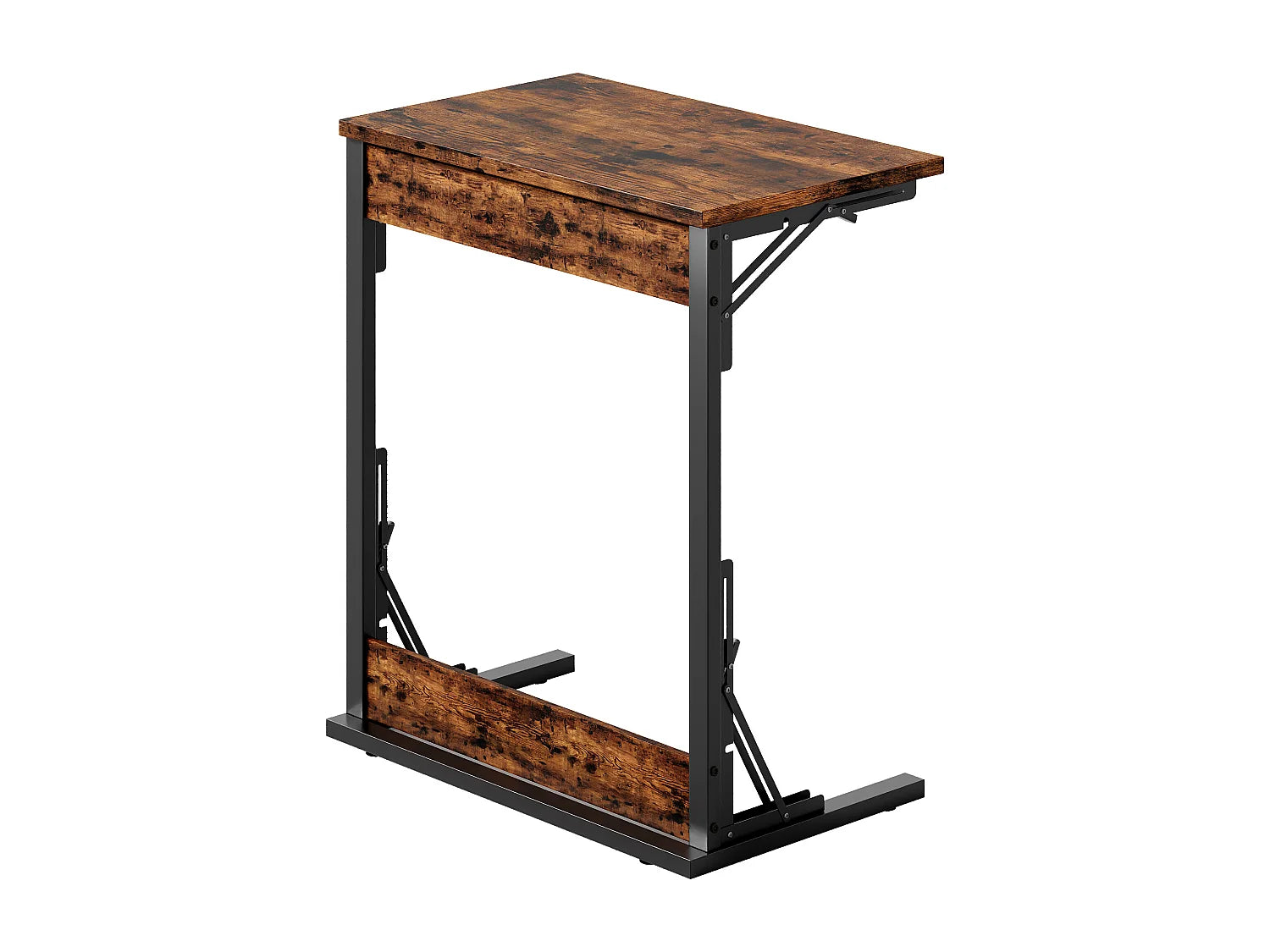 Bout de canapé pliable métal noir et bois brun – RUSTO