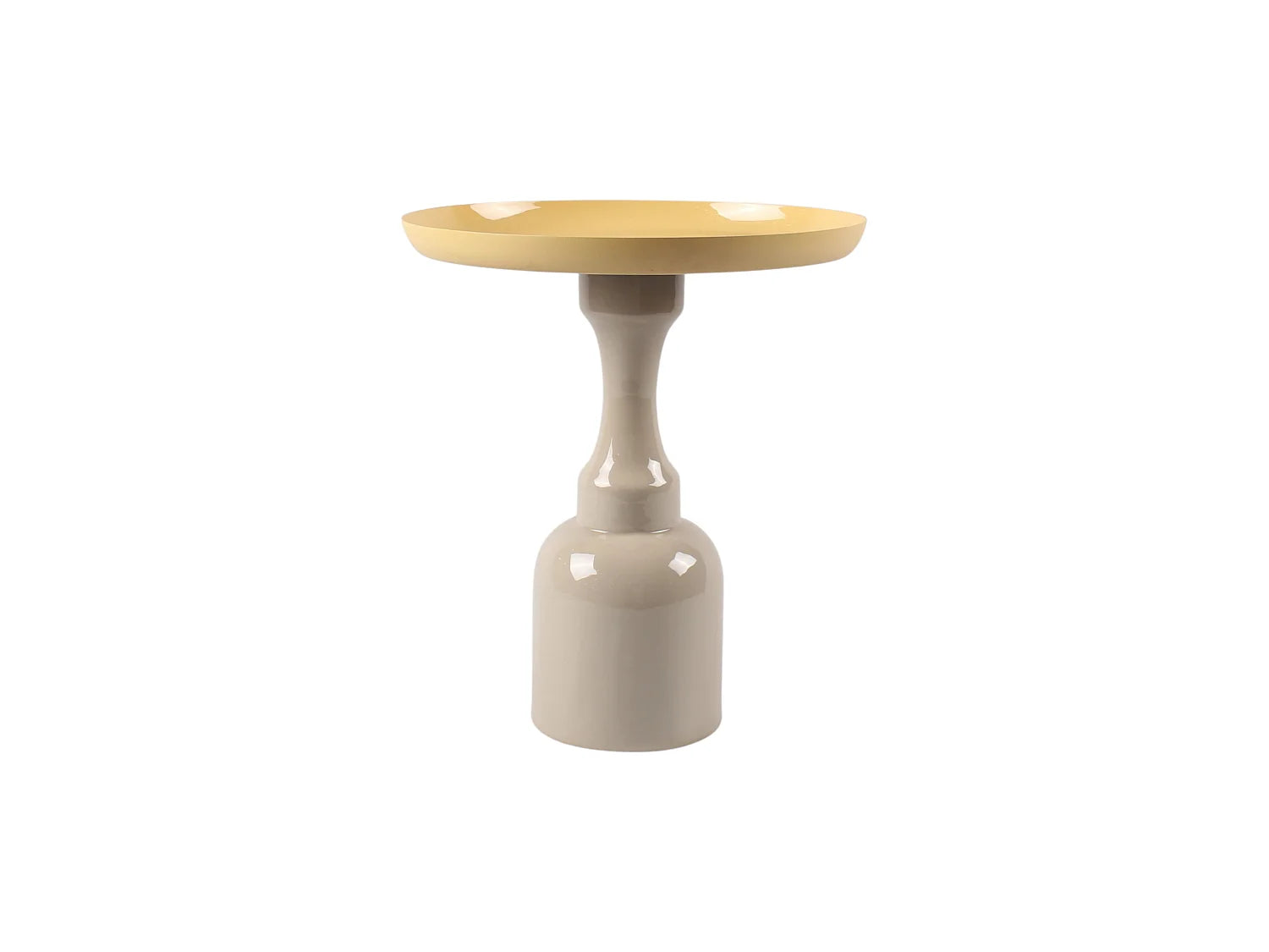 Bout de canapé rond métal beige et jaune – SOLEYA