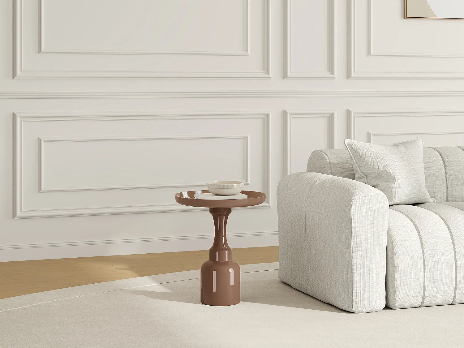 Bout de canapé rond en métal taupe brillant – MOKANI