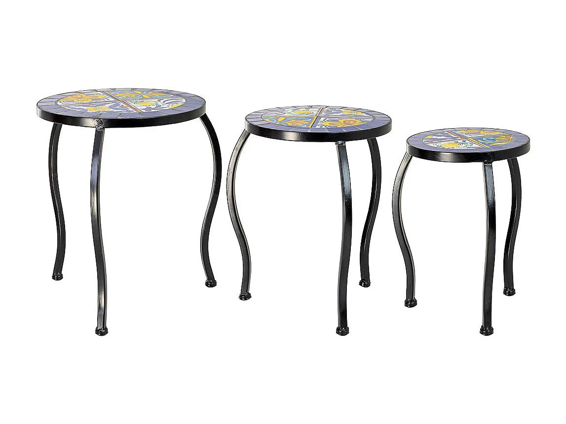 Bout de canapé mosaïque bleue et fer forgé – AZULI