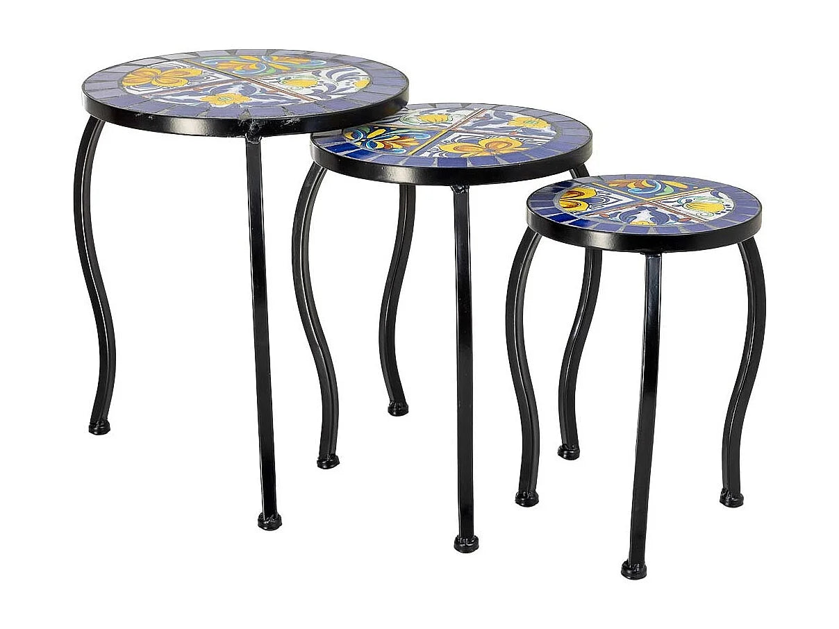 Bout de canapé mosaïque bleue et fer forgé – AZULI