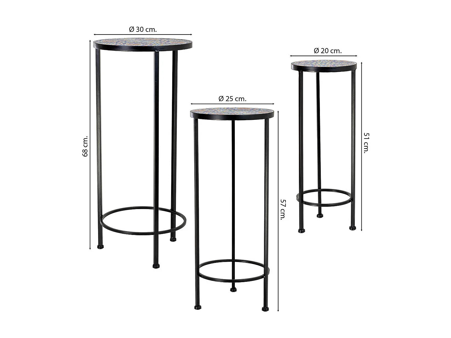 Bout de canapé lot de 3 métal mosaïque orange – ANDALUZ