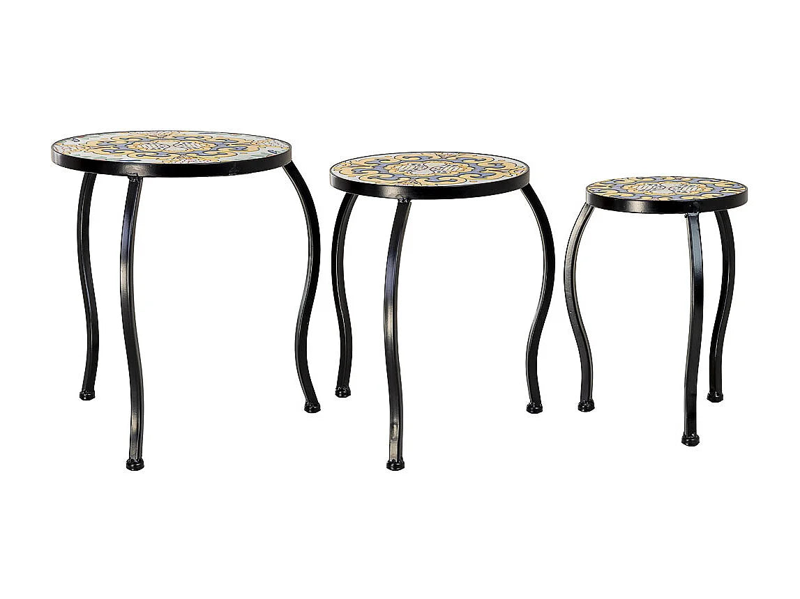 Bout de canapé mosaïque jaune et fer forgé – SOLEIL