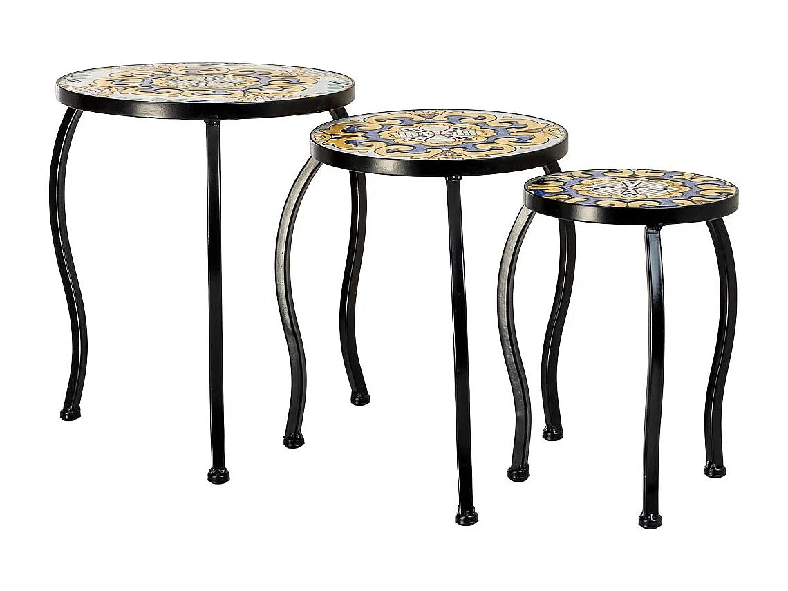 Bout de canapé mosaïque jaune et fer forgé – SOLEIL
