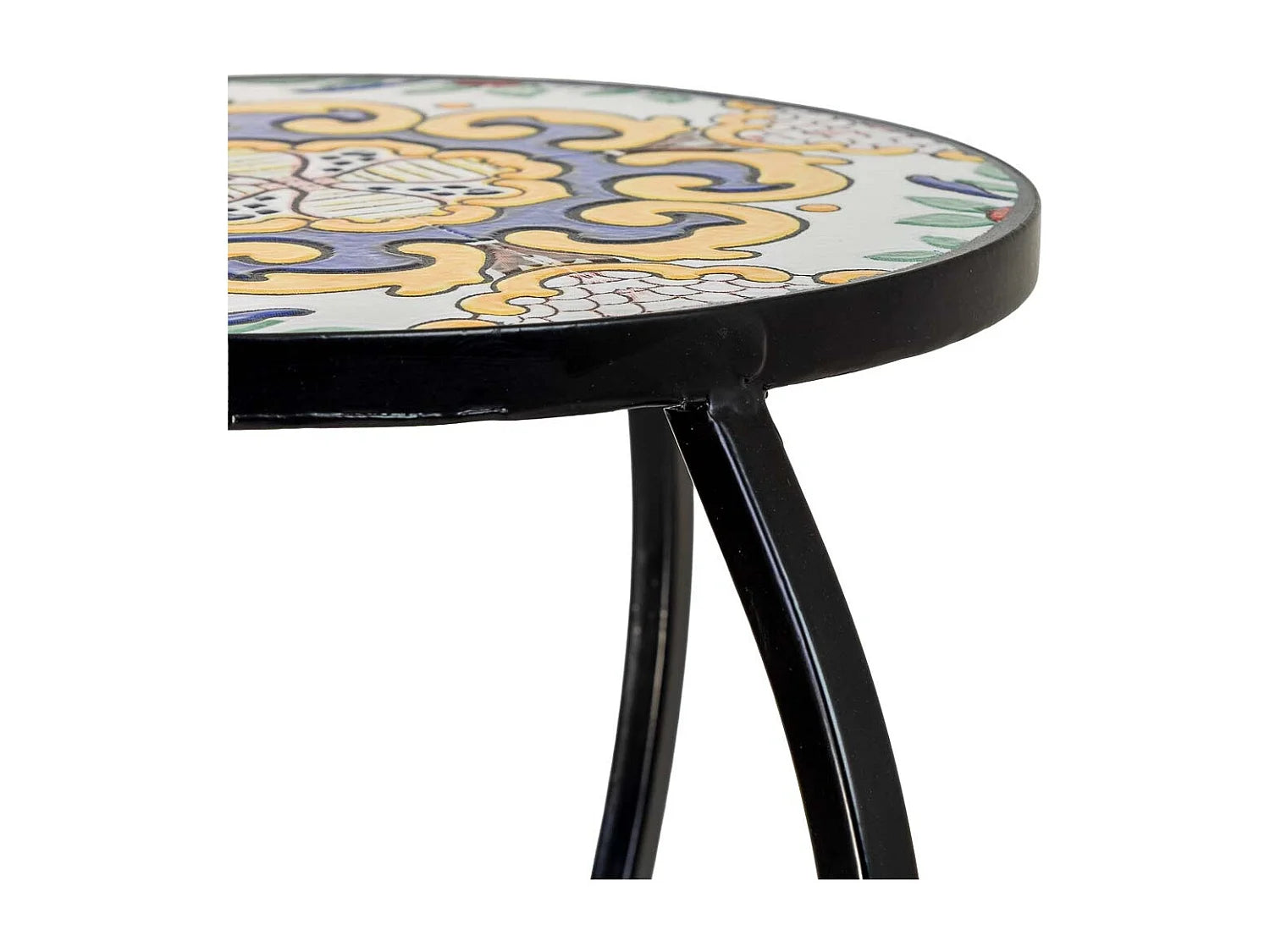 Bout de canapé mosaïque jaune et fer forgé – SOLEIL