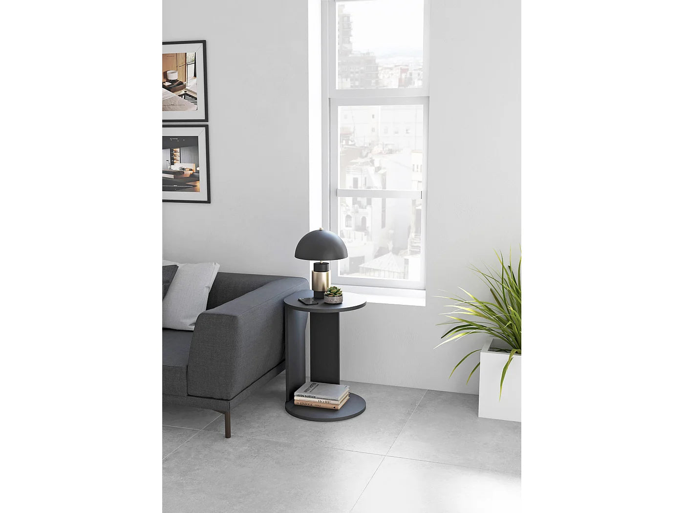 Bout de canapé guéridon en bois gris graphite – TREBOL