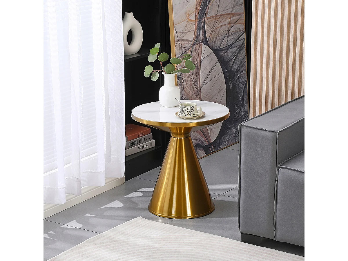 Bout de canapé rond en marbre blanc et or – SETHIA
