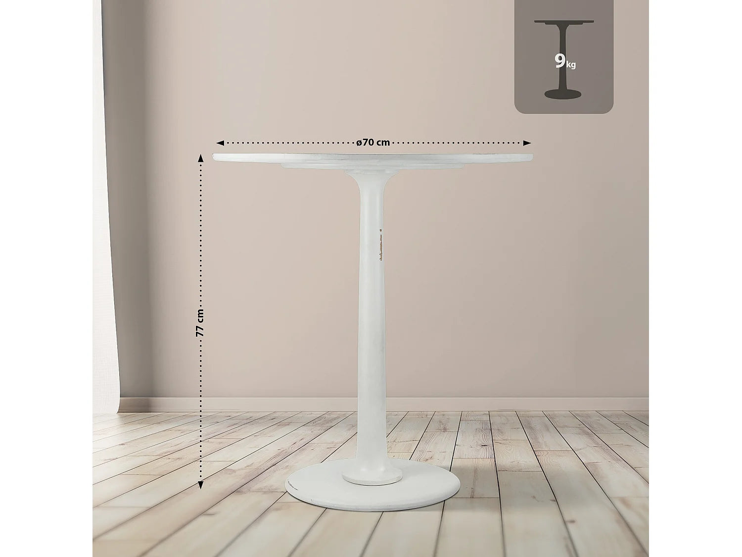 Bout de canapé rond en bois blanc antique – CAMPAGNE