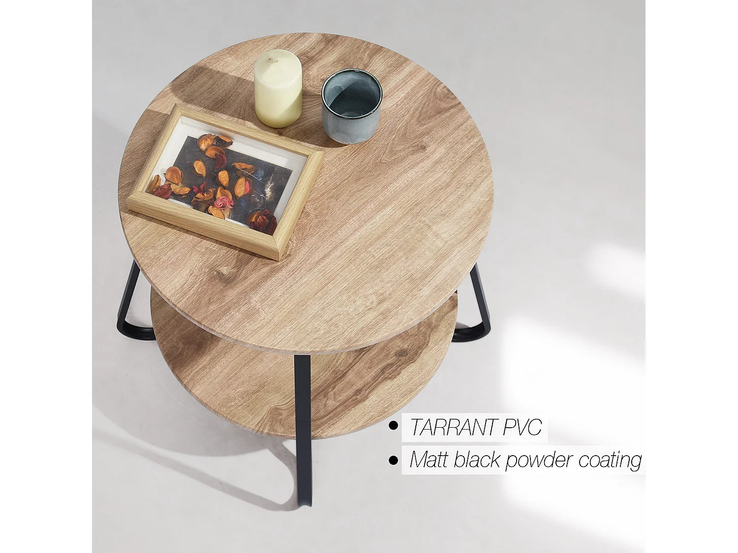 Bout de canapé rond en bois massif beige – LINDËN