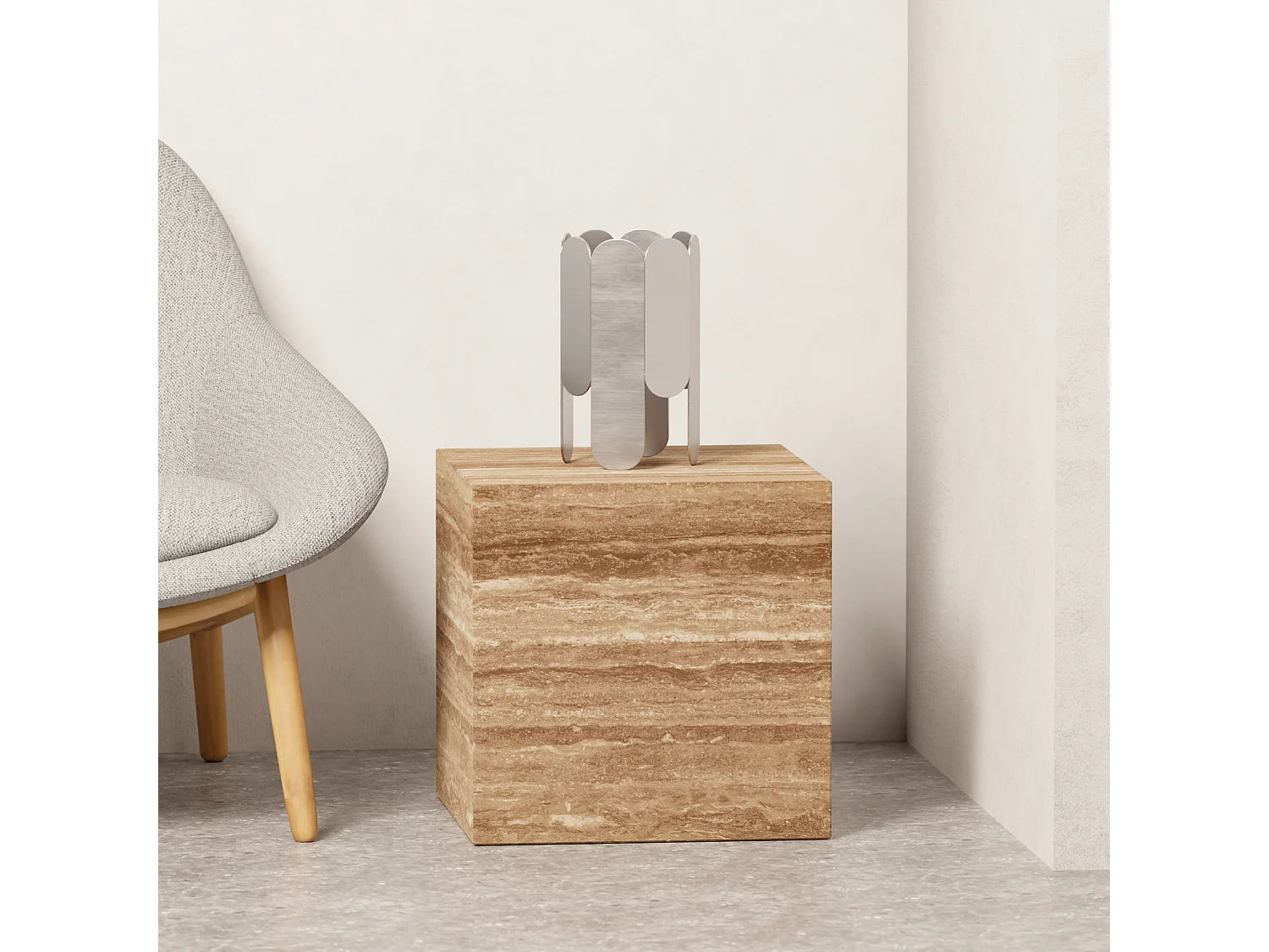Bout de canapé cubique en travertin noyer – LITHOS