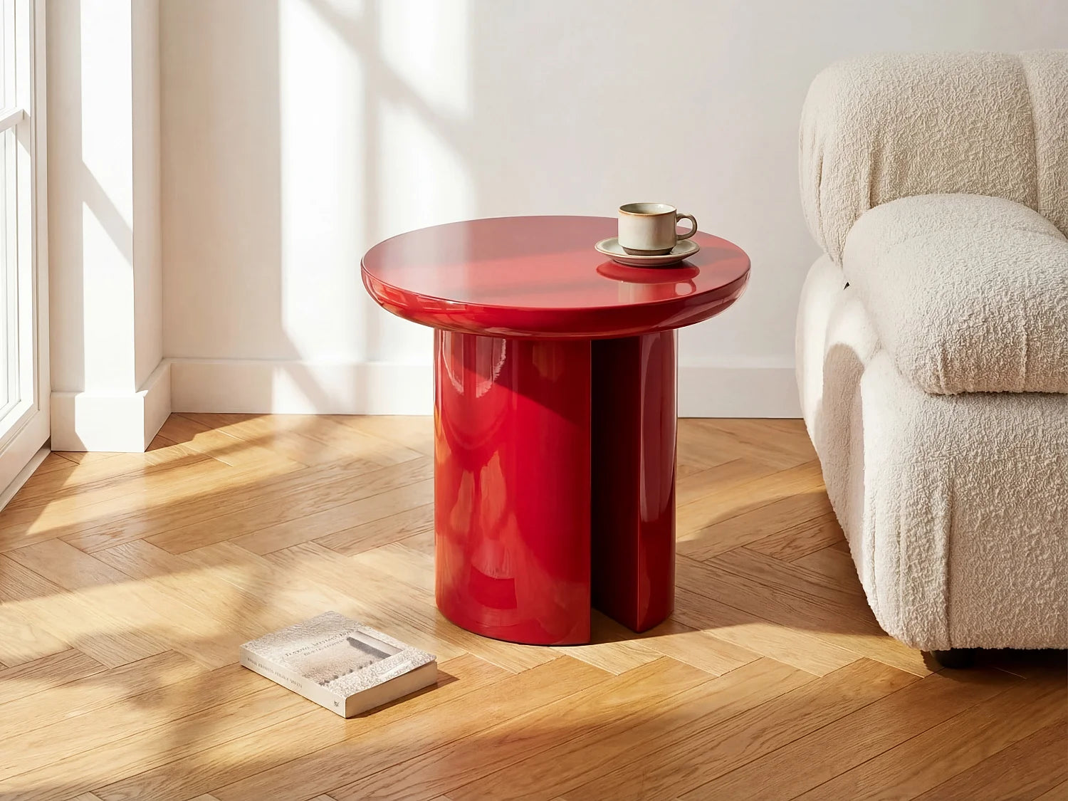 Bout de canapé rond laqué rouge – AMARYS