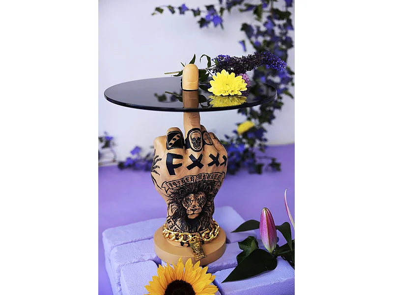 Bout de canapé design plateau verre fumé noir – SPHINX