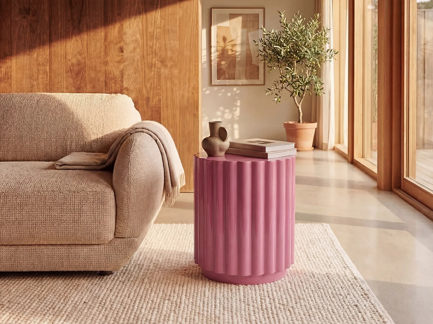 Bout de canapé cylindrique en métal rose – FRAMBI
