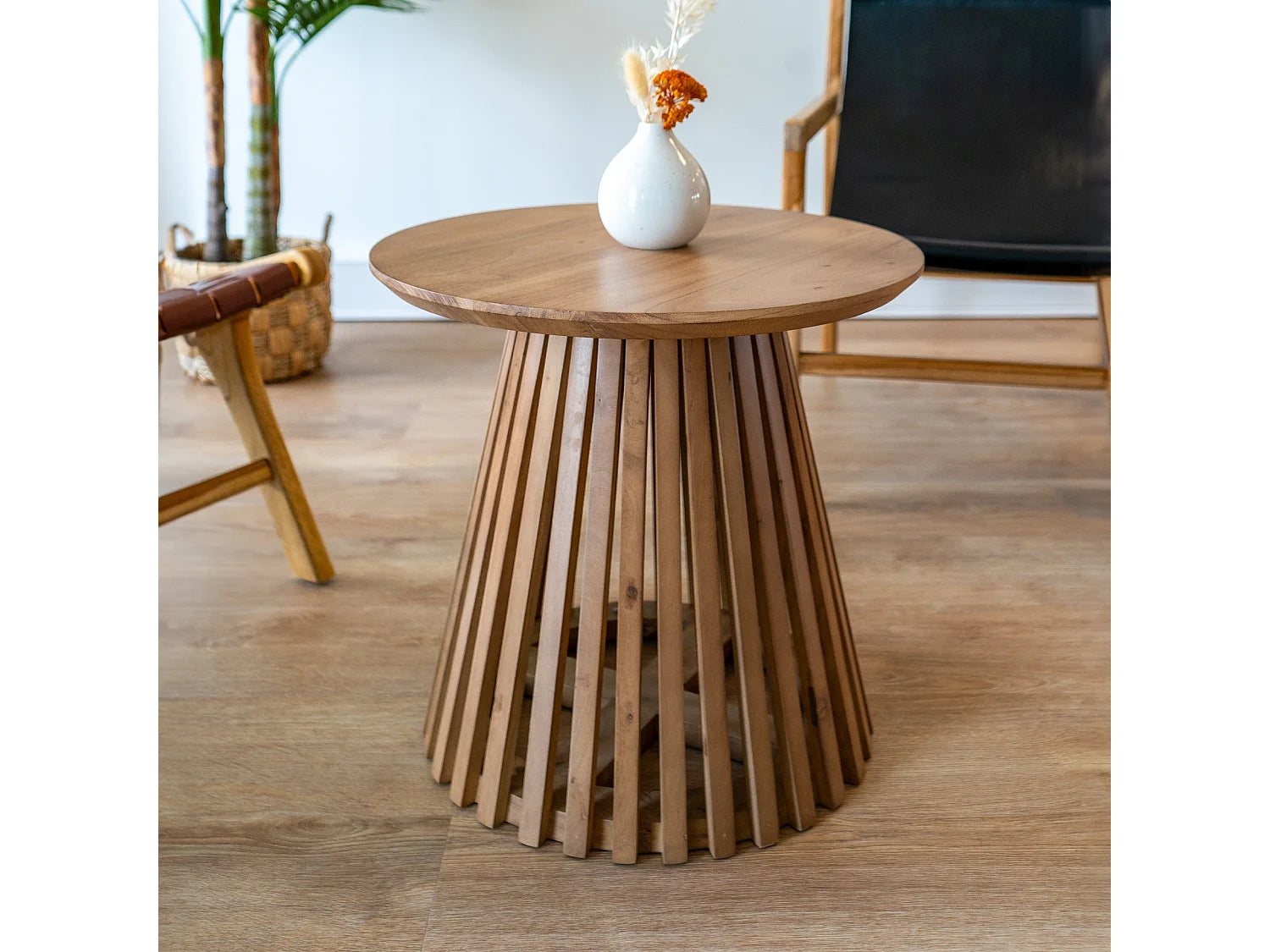 Bout de canapé rond en bois d'acacia clair – SYLVA