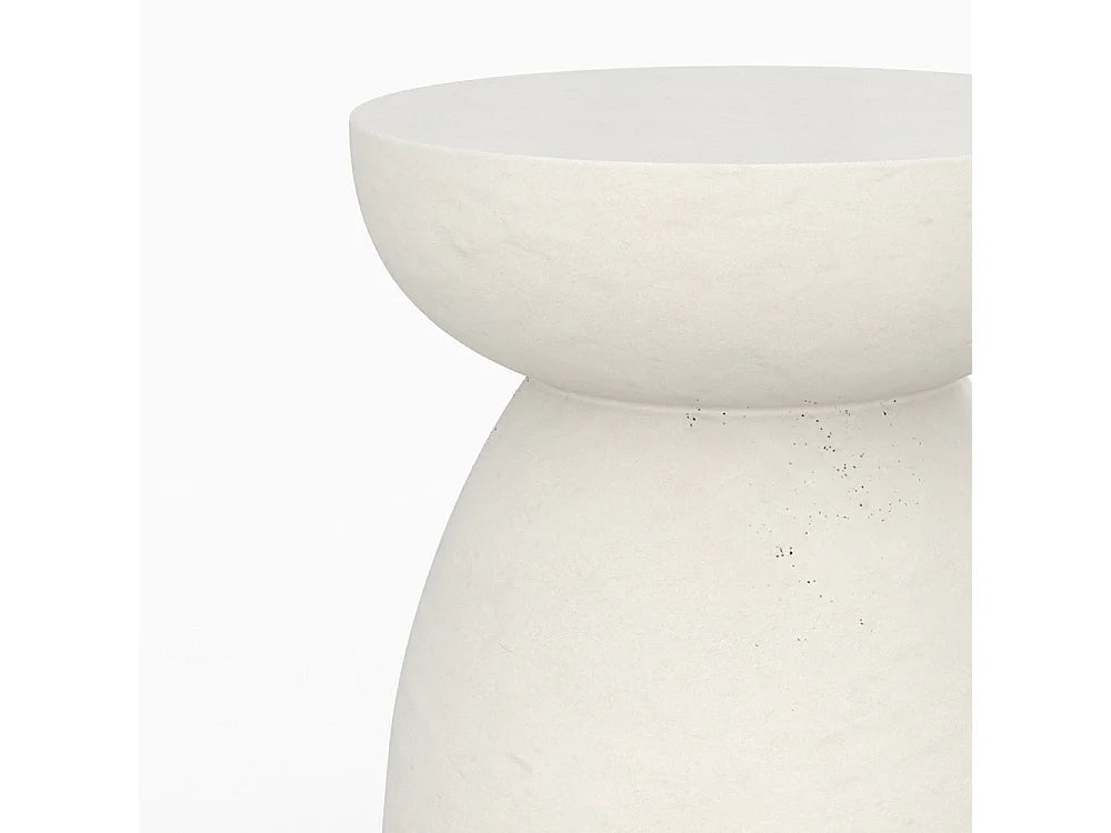 Bout de canapé rond effet béton blanc – CALCAIRE