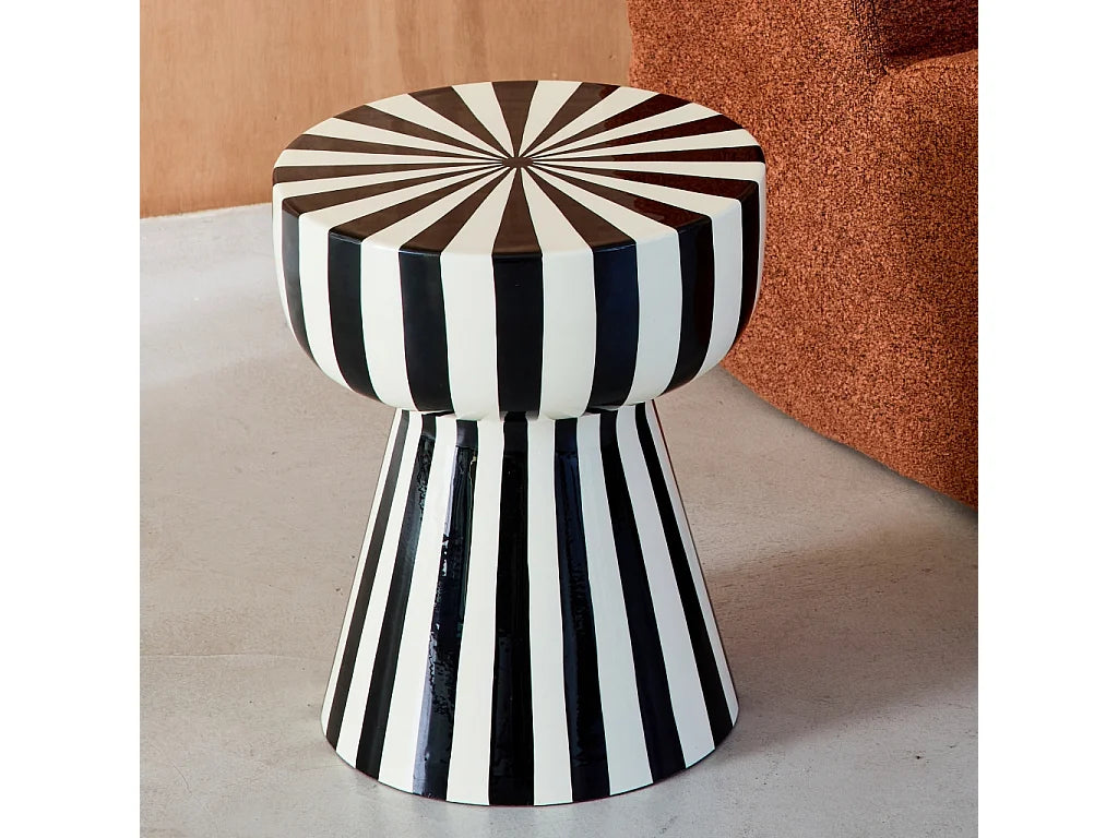 Bout de canapé rond en acier rayé noir et blanc – ZORKA
