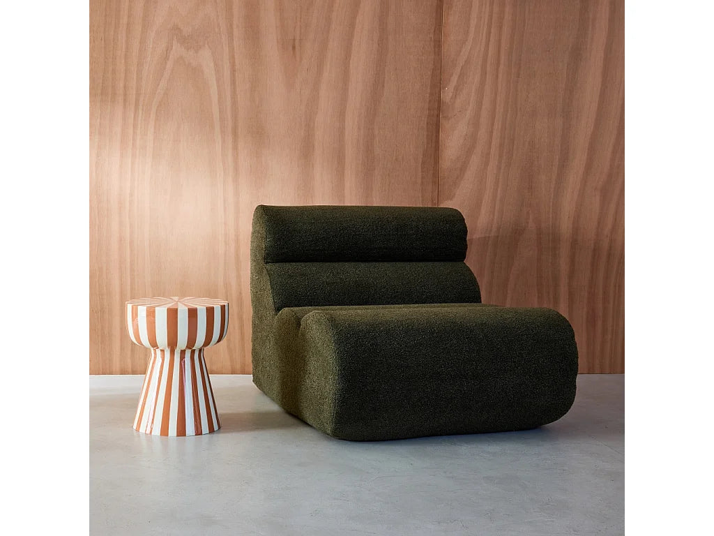 Bout de canapé rond acier rayé terracotta – ZIGGY