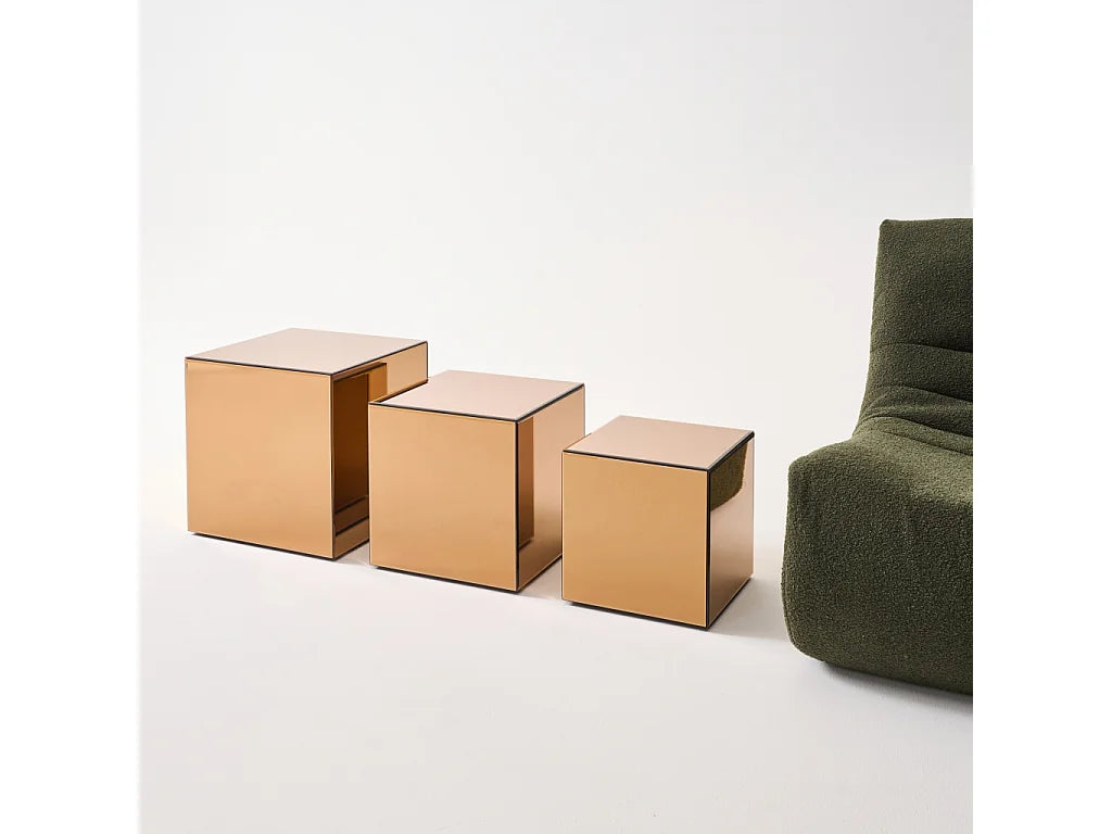 Bout de canapé cube en verre miroir ambré – REFLET