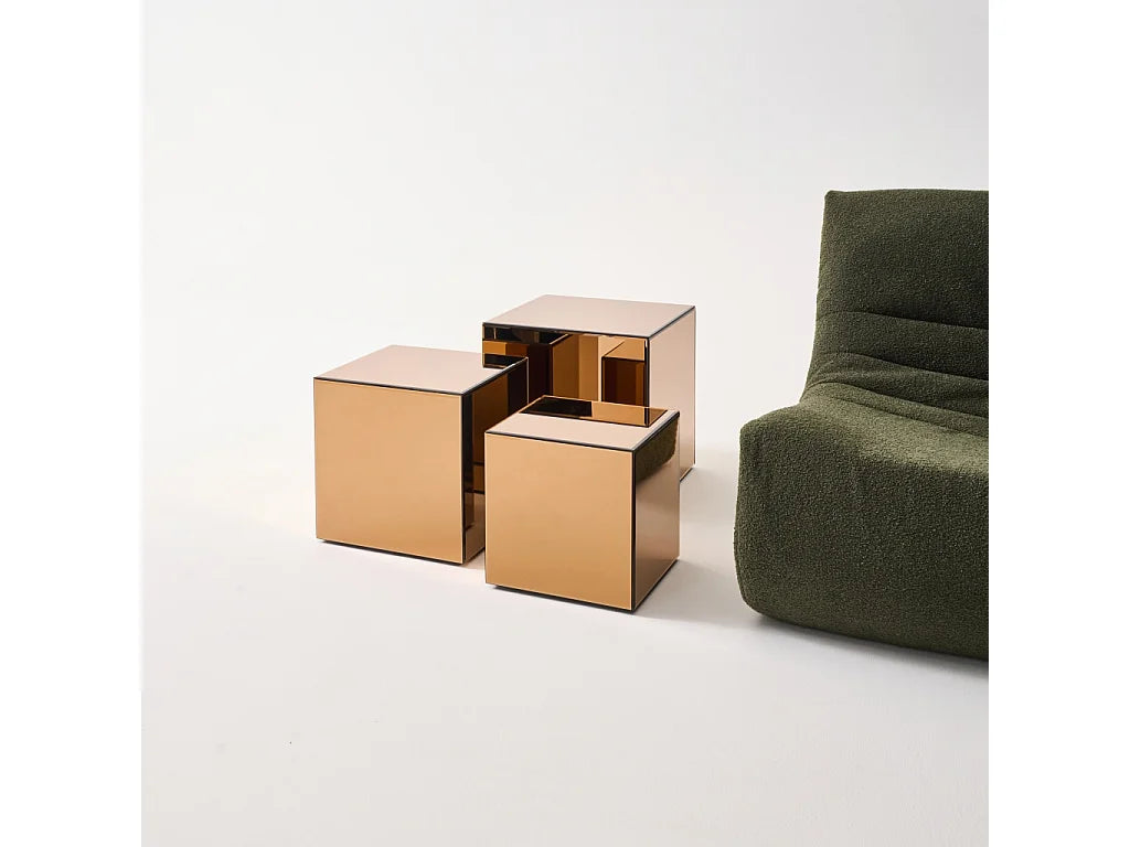 Bout de canapé cube en verre miroir ambré – REFLET