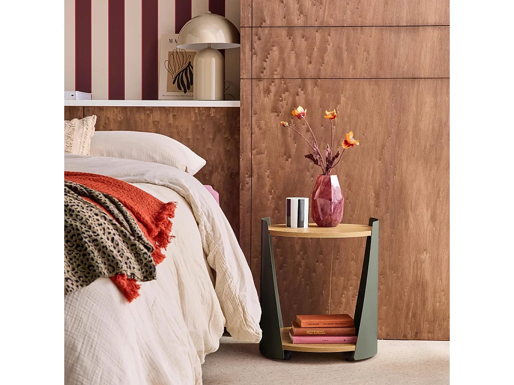 Bout de canapé métal courbé décor bois vert – VERDO