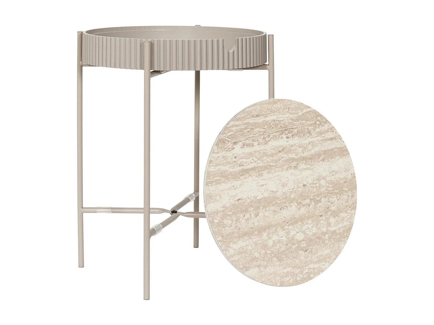 Bout de canapé aspect pierre beige et métal laqué – SHANON