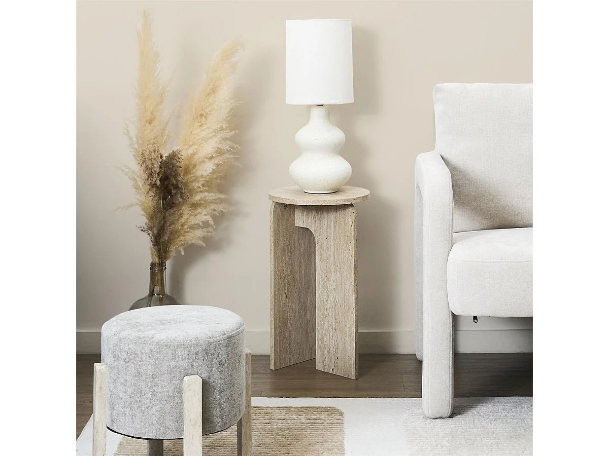 Bout de canapé rond aspect travertin beige – COLINA
