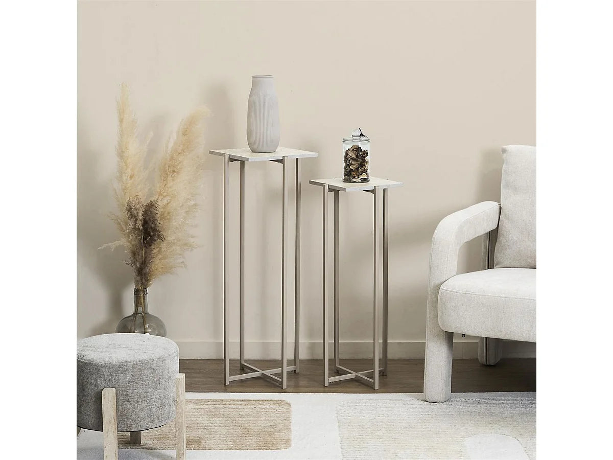 Bout de canapé gigogne métal beige aspect pierre – SHELDA