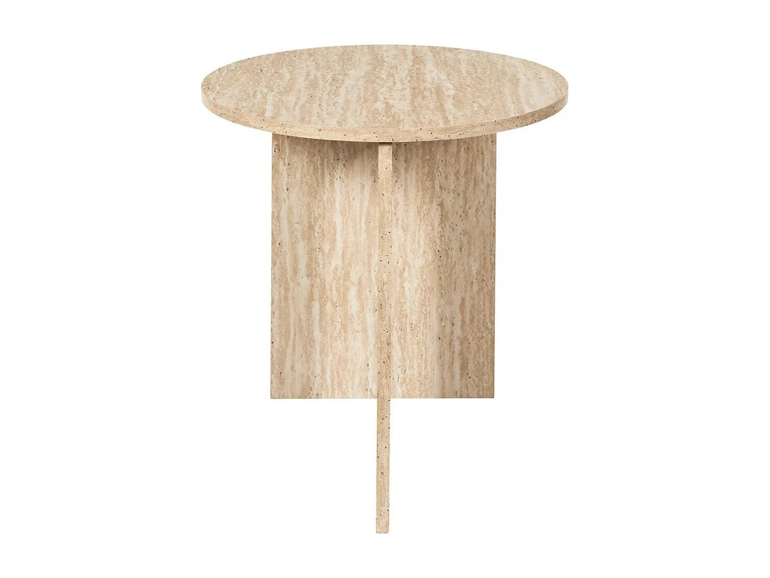 Bout de canapé rond aspect travertin beige – VERTINA