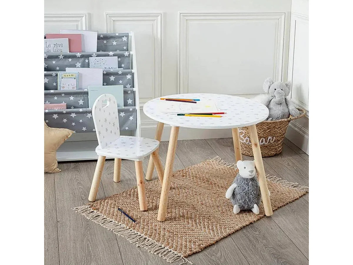 Bout de canapé rond en bois gris motif étoiles – ESTELO