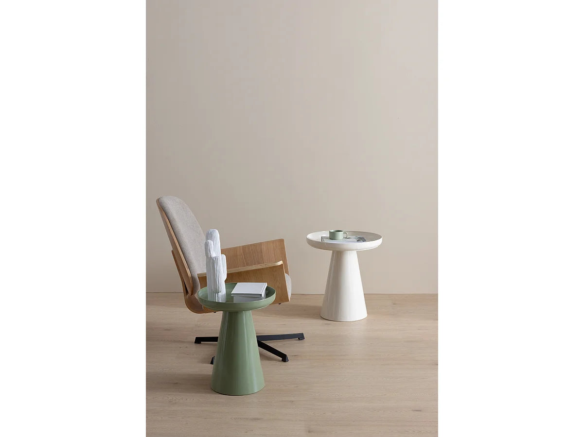 Bout de canapé conique métal crème plateau verre – HALO