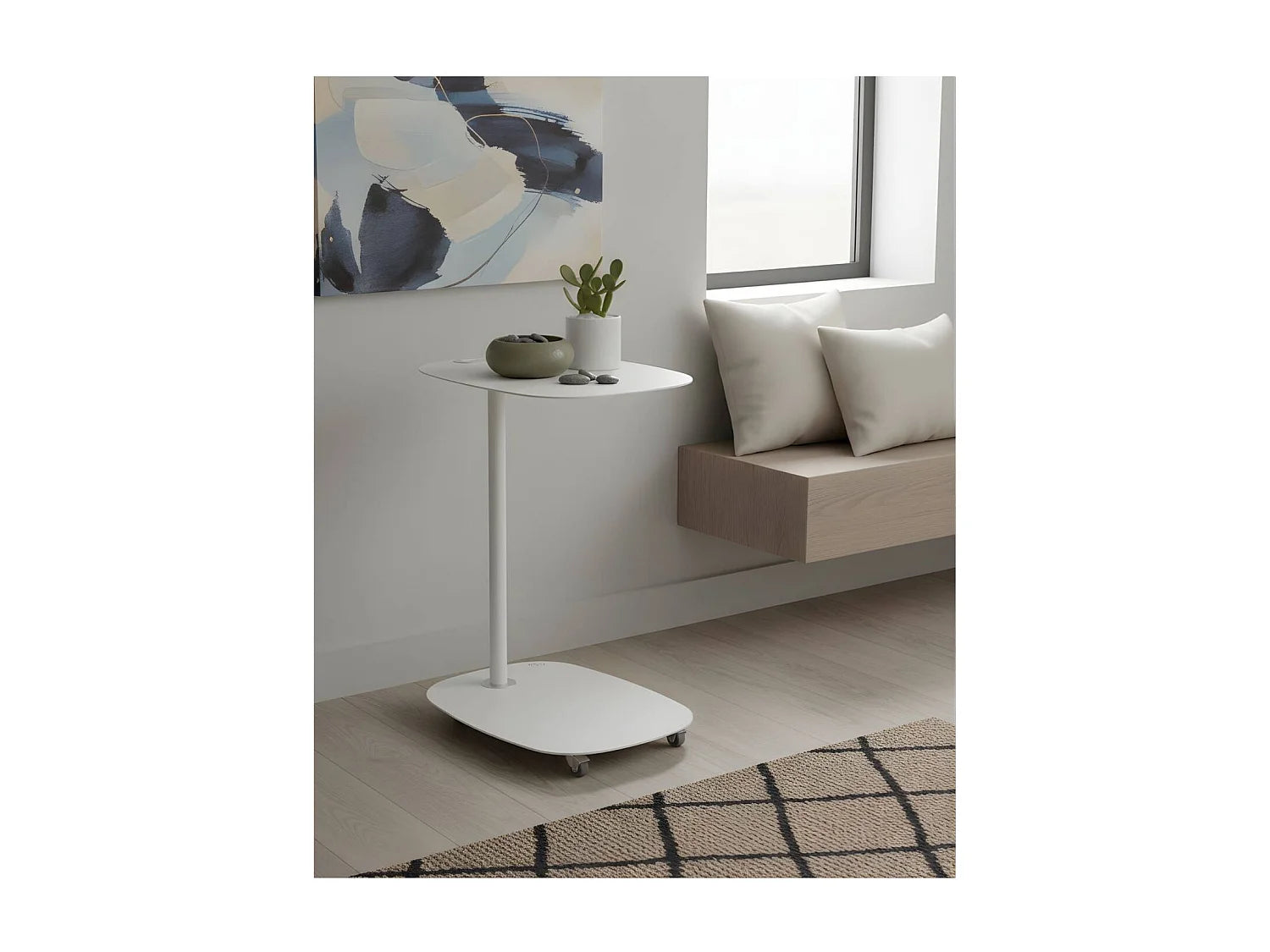 Bout de canapé à roulettes blanc scandinave – NORVI