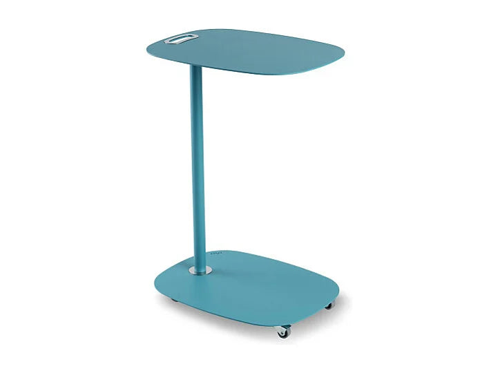 Bout de canapé à roulettes en inox turquoise – NEVIO